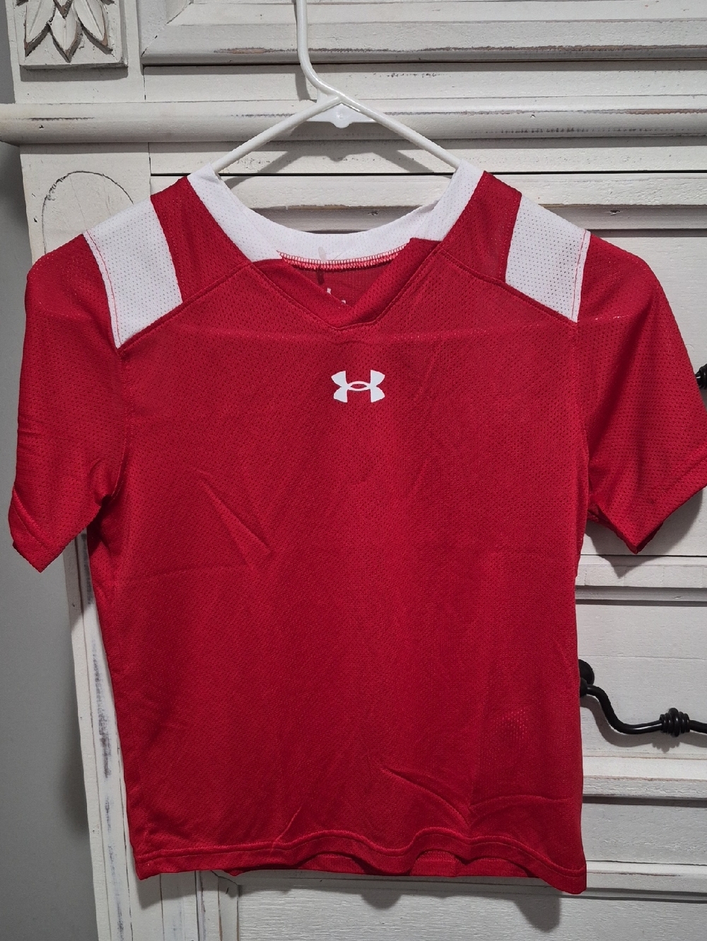 Under Armour Kids Red Athletic Jersey with White Shoulder Panels